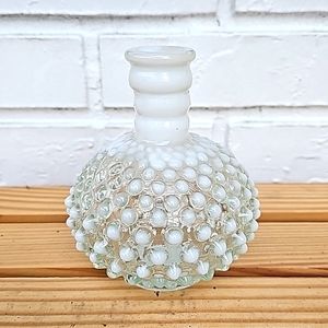 Vintage Fenton Opalescent white Hobnail Apothecary Perfume Bottle Mini Vase